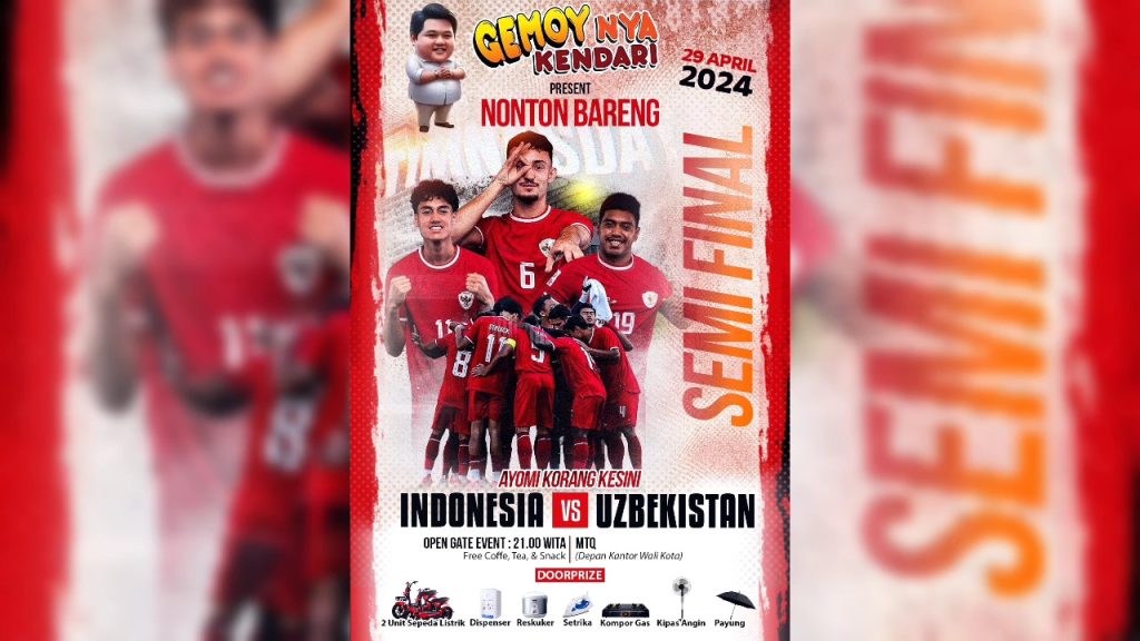 Bakal Calon Wali Kota Kendari, Yudhianto Mahardika bakal menggelar nonton bareng semifinal Piala Asia U-23 antara Indonesia versus Uzbekistan di pelataran eks MTQ Kendari, pada Senin, 29 April 2029 sekitar pukul 22.00 Wita. (Foto: Istimewa)